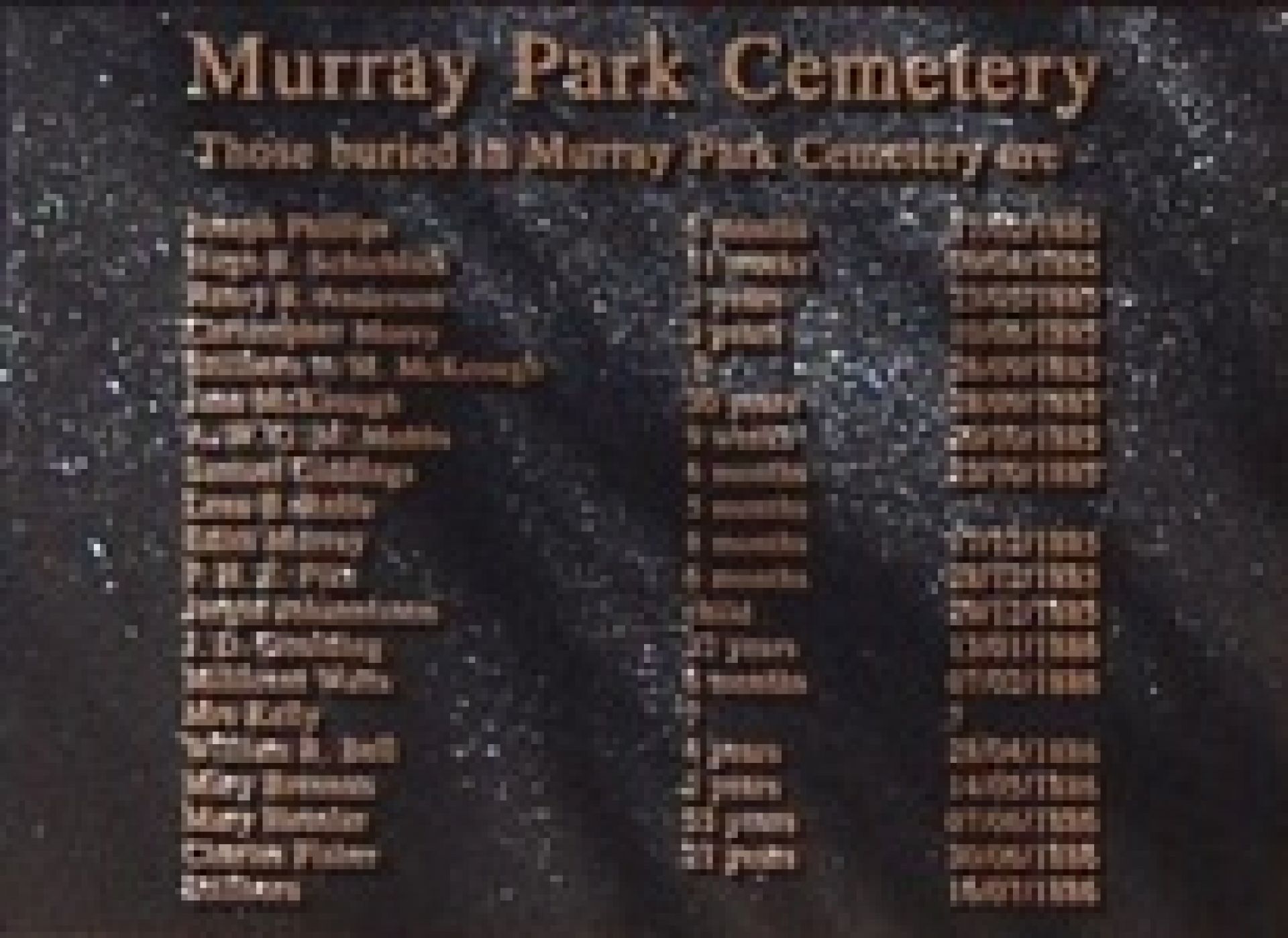 Photograph Murray Park Cemetery Plaque 1