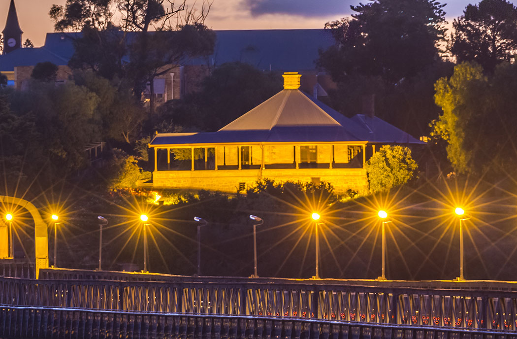 Round House and Bridge at Night