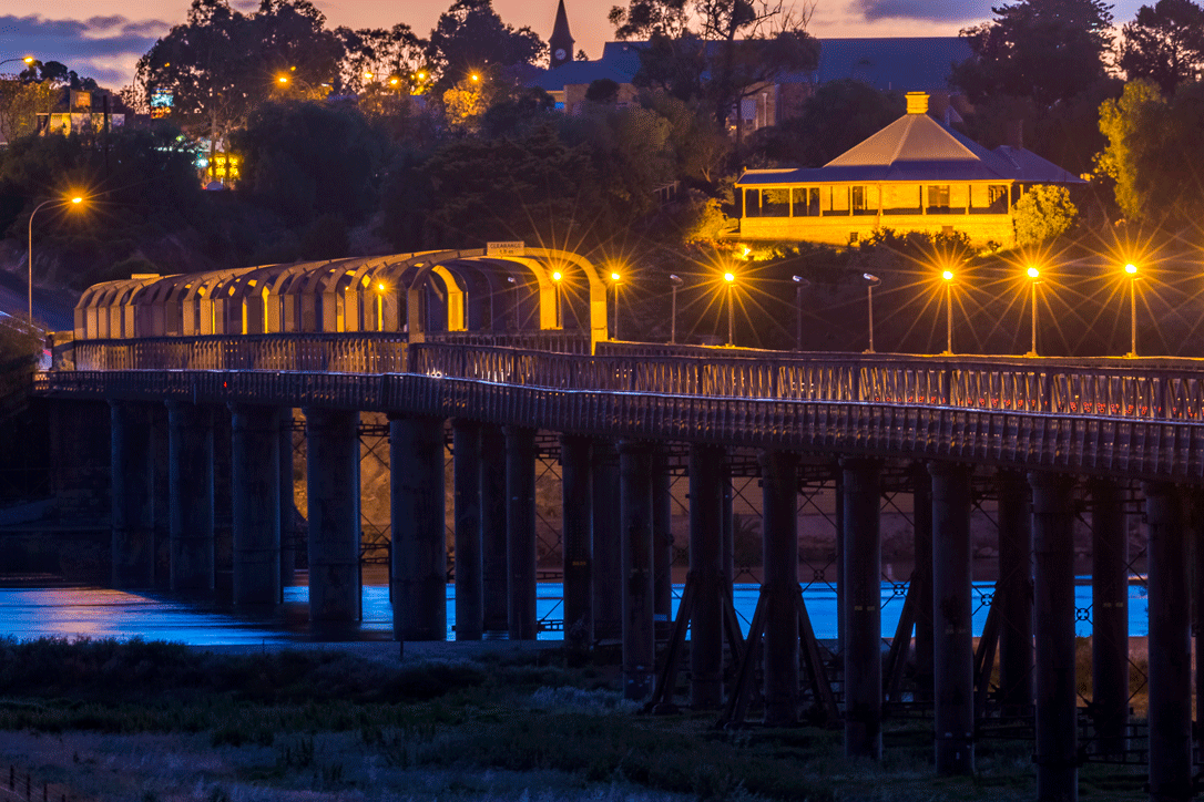 Round House and Bridge at Night